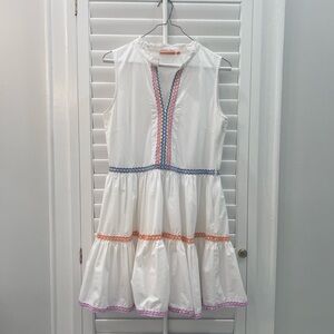 Oliphant White Cotton Tiered Dress Ric Rac Trim Sleeveless Size S